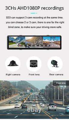 1080P 3 Lens Car Dash Cam Recorder G Sensor DVR BT Front Rear Right Camera Video
