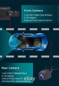 11.26in Dual Lens Car Rearview Mirror DVR Dash Cam Front/Rear Camera Recorder