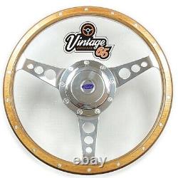 13 Wood Rim Polished Alloy Horn Steering Wheel & Boss For Ford Cortina Mk1