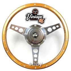 14 Wood Rim Polished Alloy Horn Steering Wheel & Boss Kit For Ford Cortina Mk1