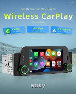 1Din Car Radio Stereo For CarPlay Android Auto Bluetooth MP5 Player With4LED Cam