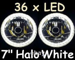 1pr Ford Cortina Mk1 Mk2 Escort White LED Halo 7 Round Headlights Lights