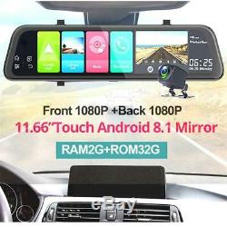 2-Lens 12'' Android GPS Car DVR Dash Camera 4G WiFi ADAS Rearview Mirror 2G+32G