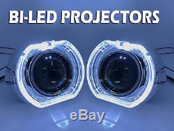 2 x 3 Full Bi-LED Retrofit Projectors Lens Halo Shroud like Xenon HID white