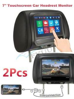 2X 12V 7 Touch Screen Universal Autos Headrest Monitors MP5 Player FM USB BT IR