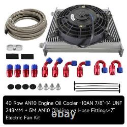 40 Row AN10 Engine Oil Cooler+5M Oil Line Fittings+7 Electric Fan Kit Van