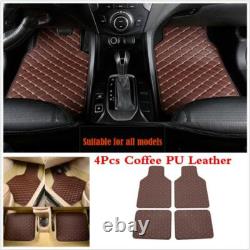4Pcs PU Leather Car Interior Floor Mats Carpet Cushion For All Weather Coffee