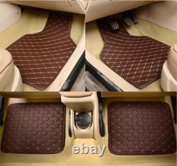 4Pcs PU Leather Car Interior Floor Mats Carpet Cushion For All Weather Coffee