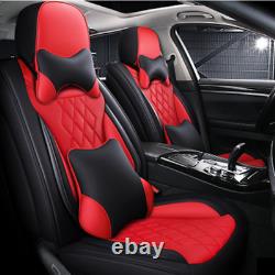 5D Deluxe Edition Car Seat Cover 5-seats Cushion Black/Red Microfiber Leather