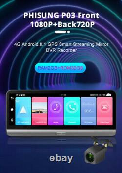 8 HD Android 8.1 Car Dash Cam 4G WiFi ADAS Dual Lens DVR Camera GPS Navgation
