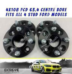 Alloy Wheel Spacers 15mm 20mm For Ford B Max Escort Black Hub Centric 4x108 63.4