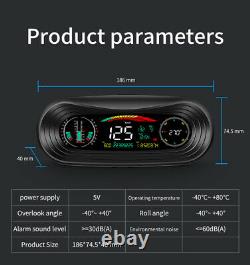 Car HUD Speedometer GPS Slope Meter Inclinometer Compass Overspeed Alarm Guage