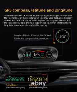 Car HUD Speedometer GPS Slope Meter Inclinometer Compass Overspeed Alarm Guage