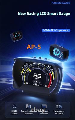 Car OBD2+GPS+Slope Meter Gauge Speed RPM Oil Temp EGT Voltage Alarm Code Clear