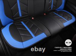 Deluxe Black+Blue Leather 5D Full Surround Car Seat Cover Cushion For 5-Seat Car