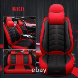 Deluxe Edition Full Seat PU Leather Car Seat Covers Cushions Black/Red +Headrest