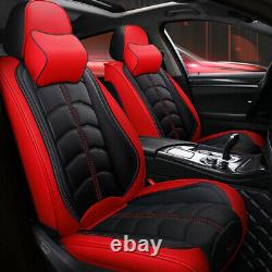 Deluxe Edition Full Seat PU Leather Car Seat Covers Cushions Black/Red +Headrest