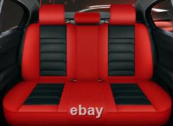 Deluxe Edition Full Seat PU Leather Car Seat Covers Cushions Black/Red +Headrest