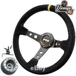 Ford Capri Mk1 Mk2 340mm Rally Style Alcantara Steering Wheel & Boss Fitting Kit