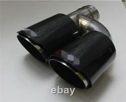 H Shape 2 Pcs Glossy Real Carbon Fiber 63-89mm Car Dual Tip Exhaust Muffler Pipe