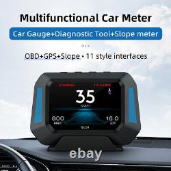 LCD Car OBD2 GPS Guage Head Up Display HUD Speedometer Alarm System Slope Meter