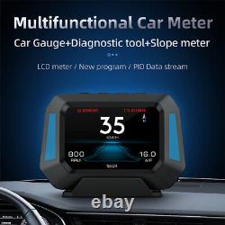 LCD Car OBD2 GPS Guage Head Up Display HUD Speedometer Alarm System Slope Meter