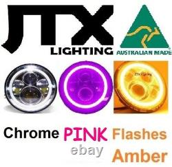 LED JTX CHROME Headlights PINK flash Amber Ford Cortina Mk1 Mk2 Escort