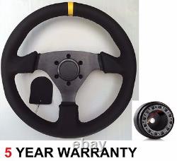 Leather Drift Flat 330mm Steering Wheel Fit Ford Capri Mk1 Mk2 Escort Black