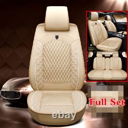Luxury Breathable PU Leather Car Seat Cover Cushion Warm Beige Full Set Covers
