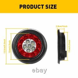 Round Rear LED White Red Tail Stop Brake Turn Signal Lamp Trailer Truck Van 16x
