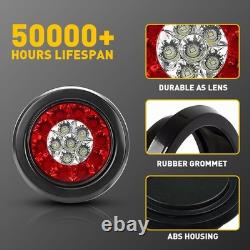 Round Rear LED White Red Tail Stop Brake Turn Signal Lamp Trailer Truck Van 16x