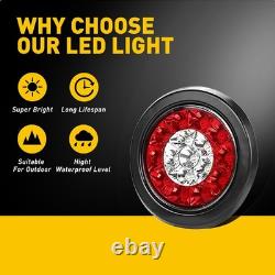 Round Rear LED White Red Tail Stop Brake Turn Signal Lamp Trailer Truck Van 16x
