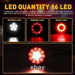 Round Rear LED White Red Tail Stop Brake Turn Signal Lamp Trailer Truck Van 16x