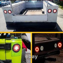 Round Rear LED White Red Tail Stop Brake Turn Signal Lamp Trailer Truck Van 16x