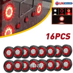 Round Rear LED White Red Tail Stop Brake Turn Signal Lamp Trailer Truck Van 16x