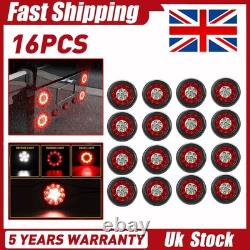 Round Rear LED White Red Tail Stop Brake Turn Signal Lamp Trailer Truck Van 16x