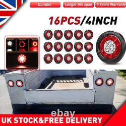 Round Rear LED White Red Tail Stop Brake Turn Signal Lamp Trailer Truck Van 16x