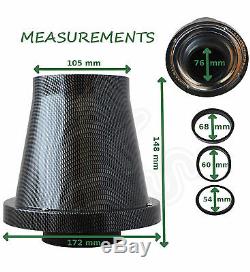 SHEILDED CONE BLACK CARBON UNIVERSAL FREE FLOW AIR FILTER & ADAPTERS Ford 1