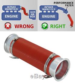 UNIVERSAL COLD AIR FEED / INTAKE PIPE RED with SILVER RAMS UN2101D-Ford 1
