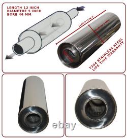 UNIVERSAL T304 STAINLESS STEEL EXHAUST PERFORMANCE SILENCER 12x5x 46MM- FRD1 UNIVERSAL T304 STAINLESS STEEL EXHAUST PERFORMANCE SILENCER 12x5x 46MM- FRD1