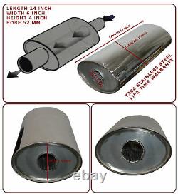UNIVERSAL T304 STAINLESS STEEL EXHAUST PERFORMANCE SILENCER 14x6x4x52MM-FRD1