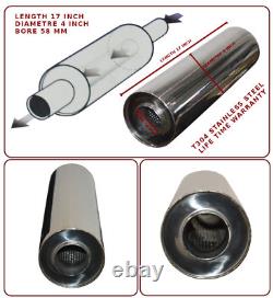 UNIVERSAL T304 STAINLESS STEEL EXHAUST PERFORMANCE SILENCER 17x4x 58MM- FRD1